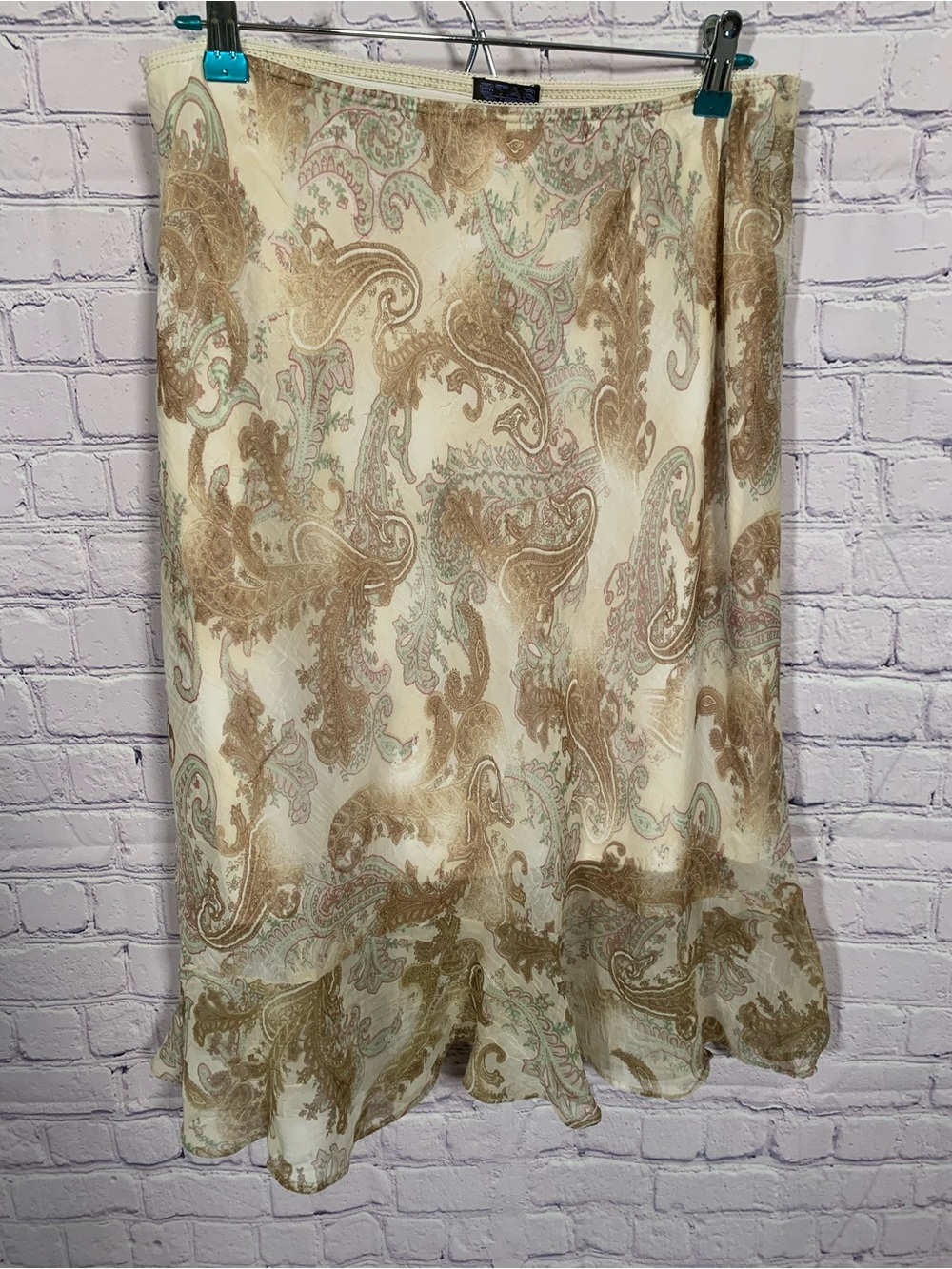 Star City Womens VTG Knee Length Paisley Slip Skirt Brown Size L Forest Fairy